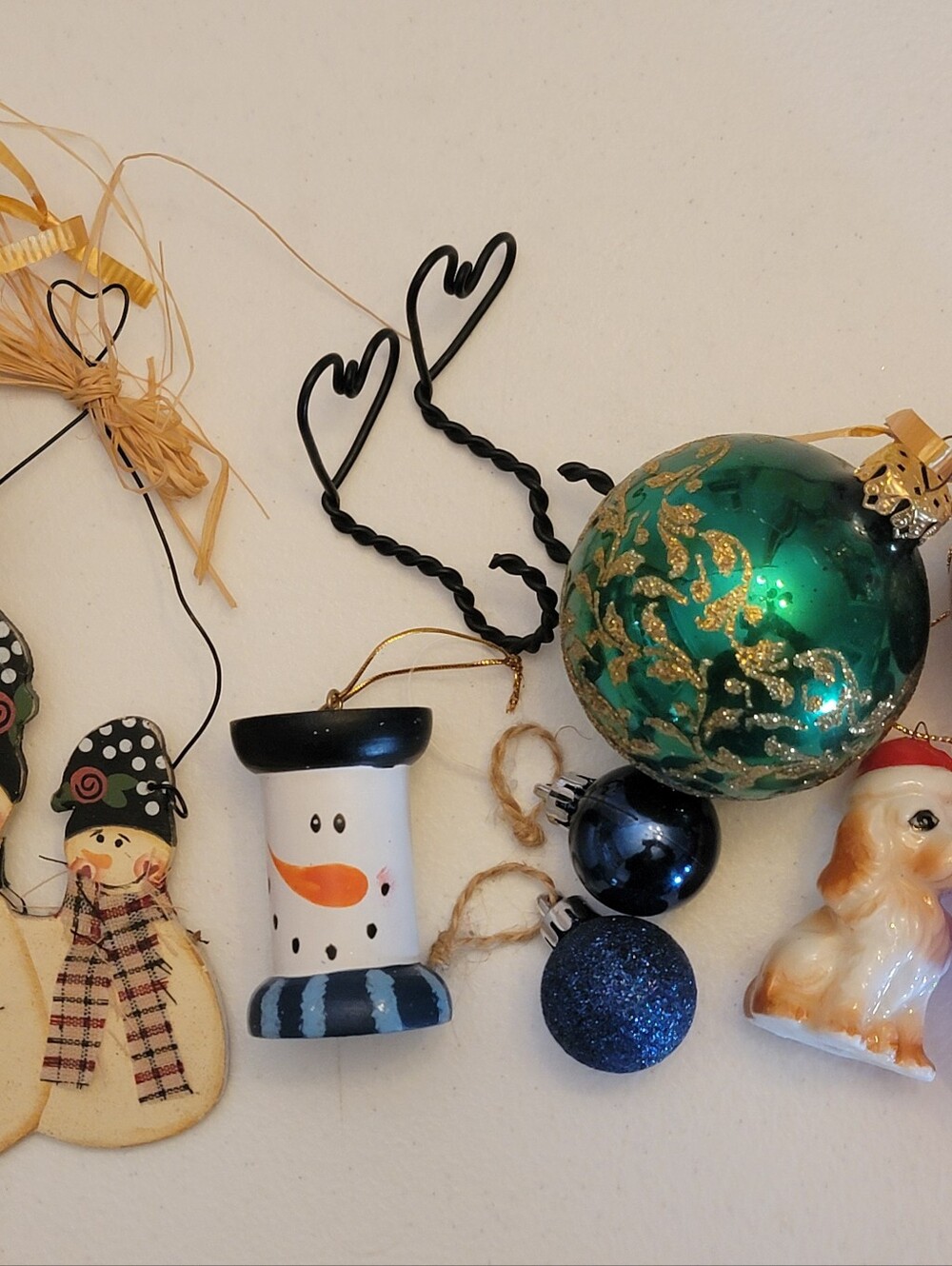 Lot of 10 Christmas Ornaments Mixed Glass/Materials Ball Snowman Some Vintage